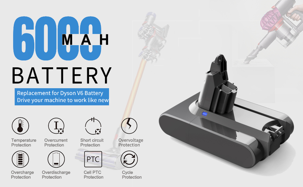 Замінна батарея для пилососа Dyson V7, 8000 mAh, сумісна з моделями Motorhead Pro Absolute, Fluffy, Car + Boat, Mattress, Motorhead, Allergy, Wireless, 229687