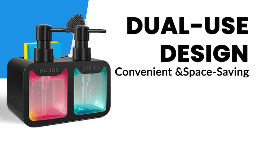 Набір диспенсерів для кухні: дозатор миючого засобу та мила, тримач для губки та щітки - 4 в 1 для раковини