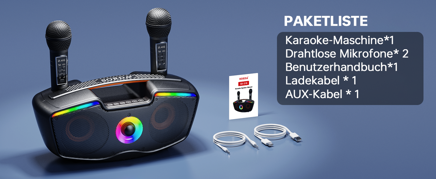 Bluetooth-караоке машина для дорослих та дітей, портативна 80W акустика з 2 бездротовими мікрофонами, регулятором ехо, підтримка USB/AUX/TF-картки, ідеальний подарунок для дому та вулиці