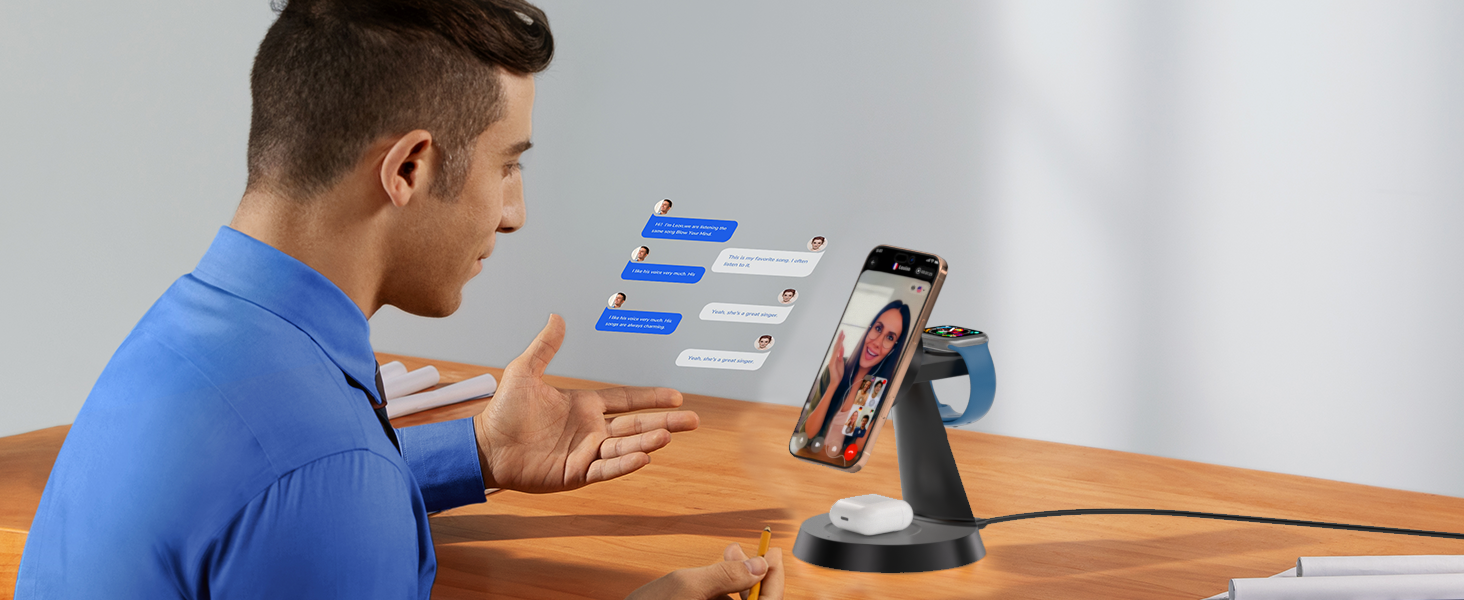 3-в-1 Індукційна Зарядка для iPhone, AirPods та Apple Watch (15W, чорний)