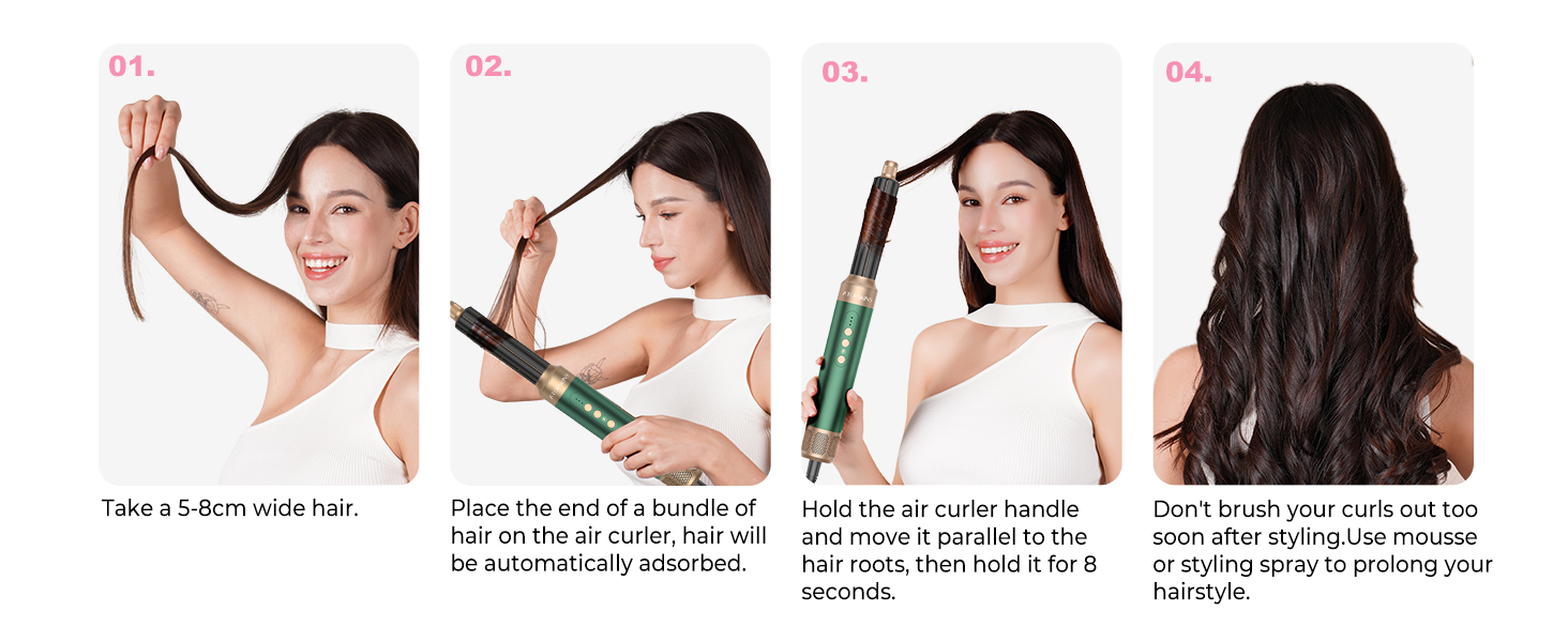 Airstyler Pro 7-в-1: Фен-щітка, плойка, випрямляч, стайлер для волосся Atopskins, 11000 обертів, з насадкою-дифузором, для створення об'єму, локонів та випрямлення, зелено-золотий