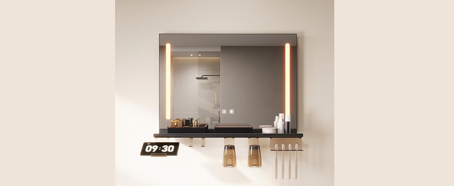 Дзеркало для ванної кімнати SONNI з підсвічуванням 60x40 см, LED, IP44, білий. Розміри: 70x50 см, темно-сірий, з боковим підсвічуванням