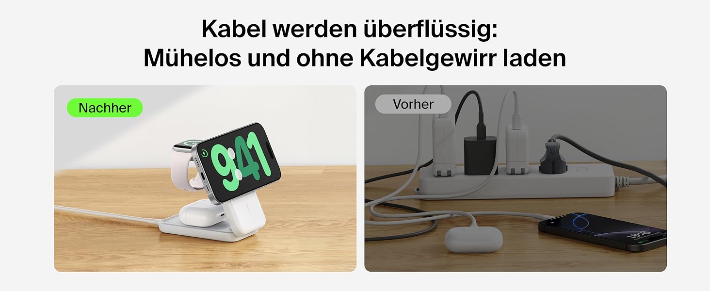 Зарядна станція Belkin UltraCharge 3 в 1 з Qi2.2, 25W, сумісна з MagSafe, для iPhone, Apple Watch, AirPods, Pixel, з адаптером 45W