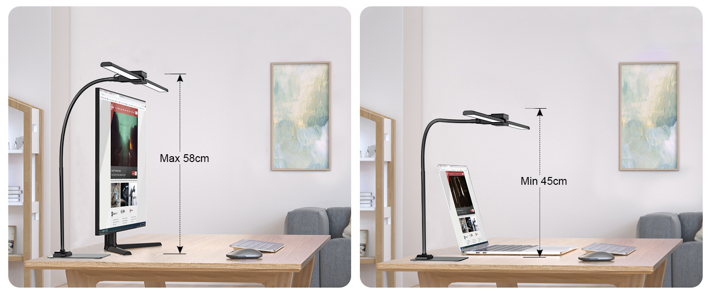 LED Desk Lamp with Adjustable Brightness, 1200 Lumens Dual Head Clamp-On for Home Office, Eye Protection Gooseneck Table Lamp, Monitor Light with 5 Color Temperature & Brightness Levels (Black Dual-Head Metal Base)