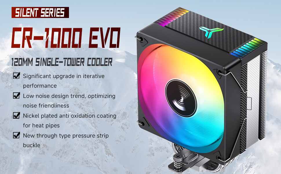 Система охолодження CPU TZMRIT CR-1000 EVO: 220W, 4 теплові трубки, 120мм вентилятор ARGB PWM, підтримка Intel LGA 115X/1200/1700, AMD AM4/AM5 (чорний)