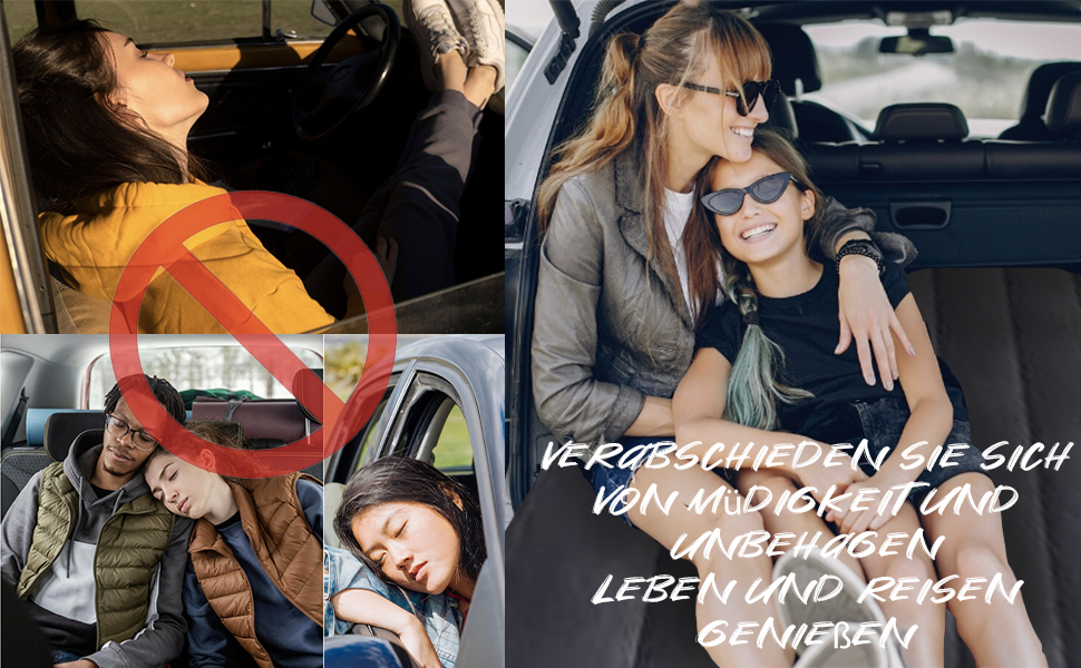 Надувний матрац Auto, чорний, з двома подушками та насосом. Ідеальний для кемпінгу, відпочинку та тематичних вечірок. Пряма форма.