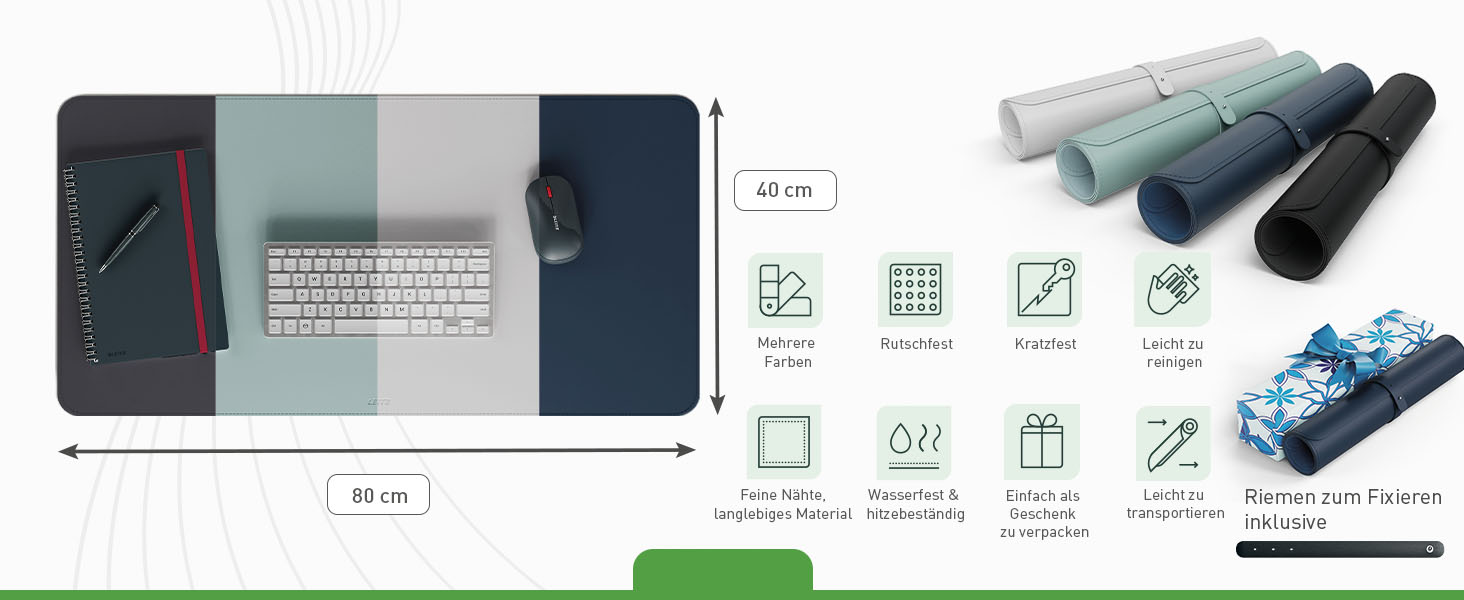 Leitz Великий килимок для миші для геймінгу, сірий, 100 x 40 см. Нековзне покриття, точне відстеження миші, легко миється. Підходить для офісу, дому та геймінгу.