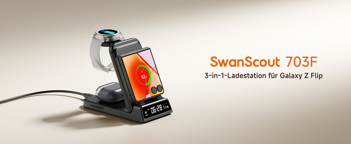 Зарядна станція SwanScout 703F 3-в-1 для Samsung Galaxy Z Flip 7/Watch 8/Buds (без адаптера)