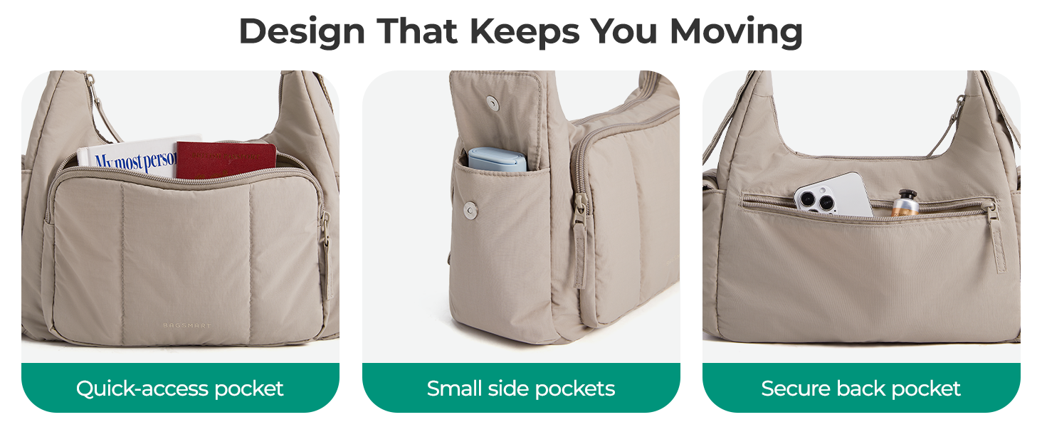 Сумка жіноча bagsmart через плече, кросбоді, м'яка пухова, бежева. Робоча сумка з відділеннями для подорожей, школи, університету