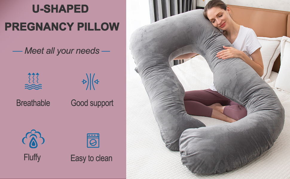 Подушка для вагітних TaiBest U-подібна, з подрібненого Memory Foam, для сну, підтримка живота, сіра