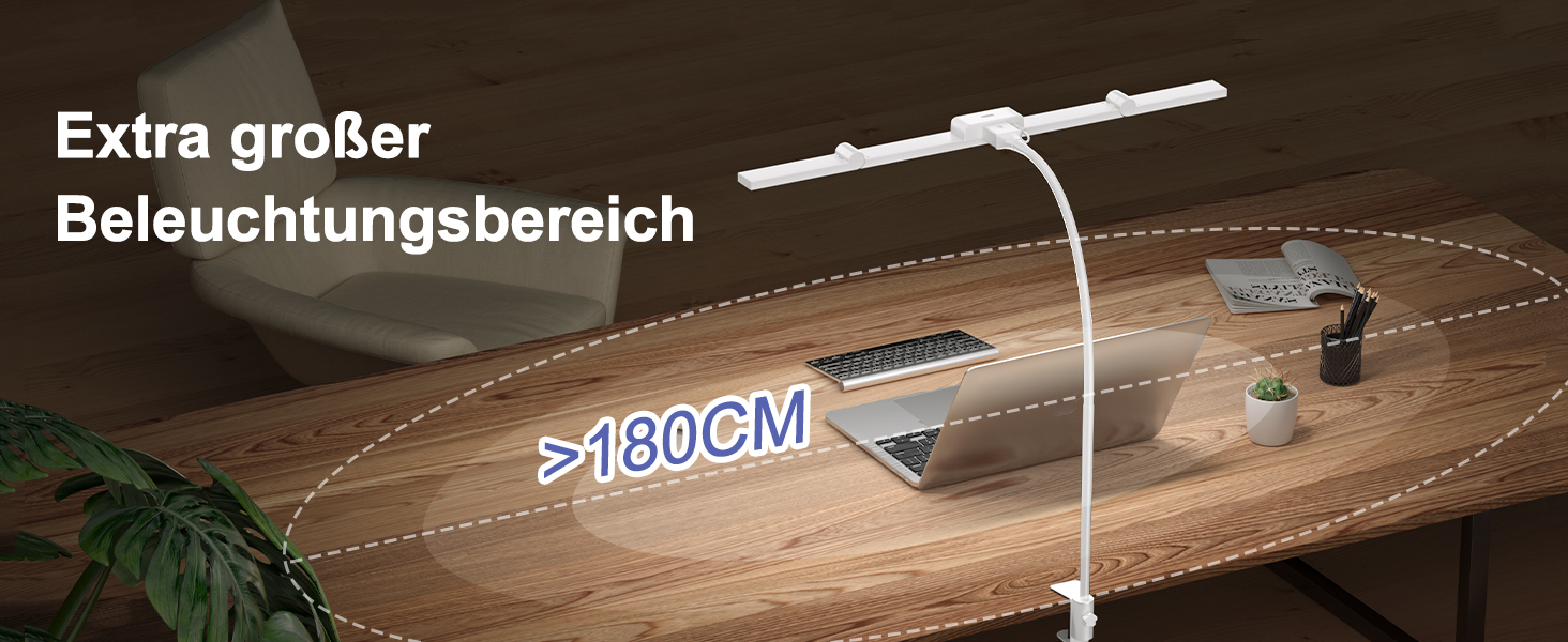 LED лампа настільна EppieBasic з кріпленням, 24W, 3 насадки, регулювання яскравості, для офісу та дому, 1200LM, захист очей, гнушкий шийний механізм, 4 режими температури кольору, таймер 30 хв