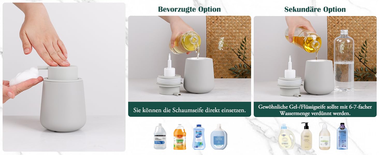 Дозатор для миючого засобу BosilunLife 350 мл - Наповнюваний, велика кнопка, стильний, антиковзкий, BPA-free для кухні та ванної кімнати