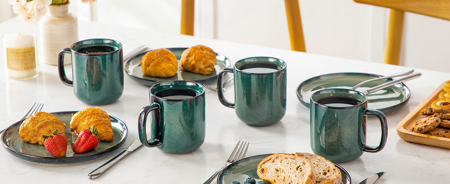 Vancasso Starry 24-Piece Stoneware Dinnerware Set - 6 Person Blue Tableware Set with Plates, Bowls & Mugs