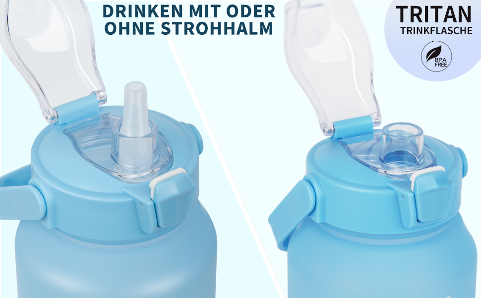 Спортивна пляшка для води 2л Tritan з трубочкою та часовою розміткою, BPA-free, мотиваційна, для фітнесу, спортзалу, туризму