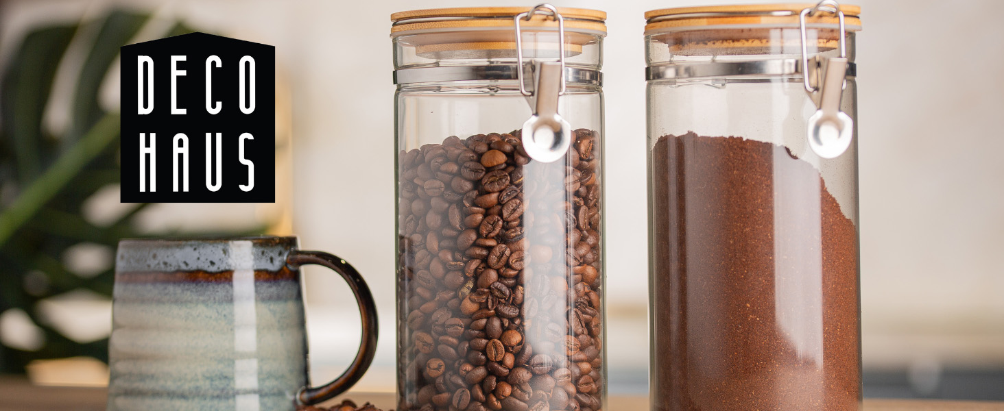 Набір кавових контейнерів Deco haus® 2 шт. з етикетками, 1,3 л - для кави, цукру, борошна, мюслі. Повітряно-непроникні контейнери для зберігання продуктів.