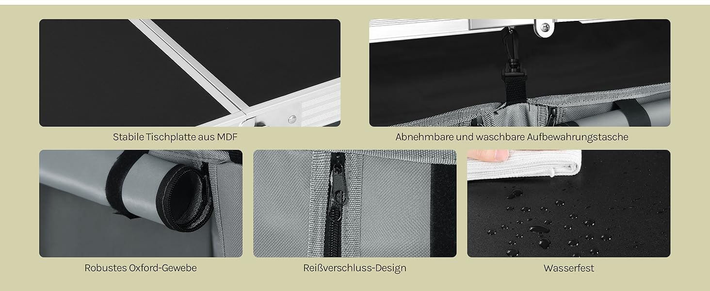 Складний алюмінієвий кемпінговий стіл-шафа WOLTU з регульованою висотою, чорно-сірий. Меблі для пікніка, пляжу, саду.