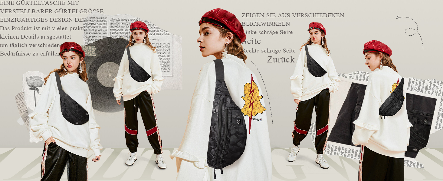 Чоловіча та жіноча поясна сумка Bauchtasche SZSYCN, фанна-пак, чорний камуфляж для спорту, прогулянок, подорожей