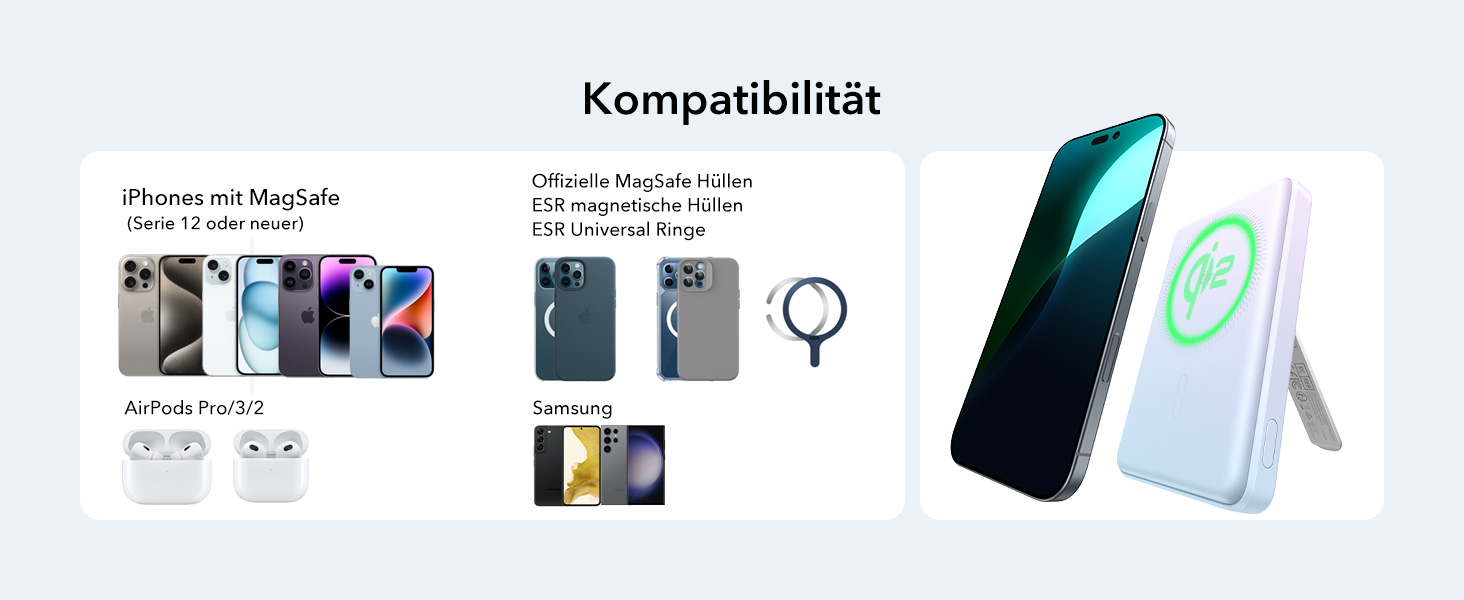 Power Bank ESR MagSafe з бездротовою зарядкою QI2, 15W, 5000mAh, білий (з підставкою)