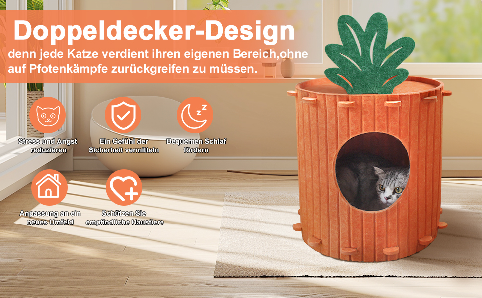 Двоярусна котяча хатинка-печера з дряпалкою, котячий будиночок для дому, кігтеточка з платформою, ліжко-печера для котів, кігтеточка-бочка, котячі меблі з іграшкою, 60х40х40 см