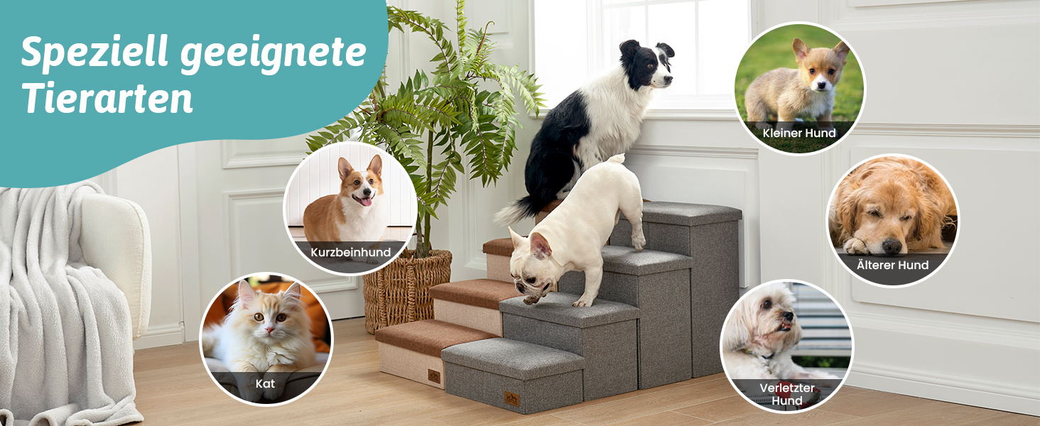 Сходинка для собак маленьких порід зі зберіганням, широка, складна для ліжка та дивану, з неслизьким дном, вологостійка (4x72x42.5 см), розмір 4x72x42.5 см (колір: коричневий, кількість: 4, розмір: 43x97x56 см)