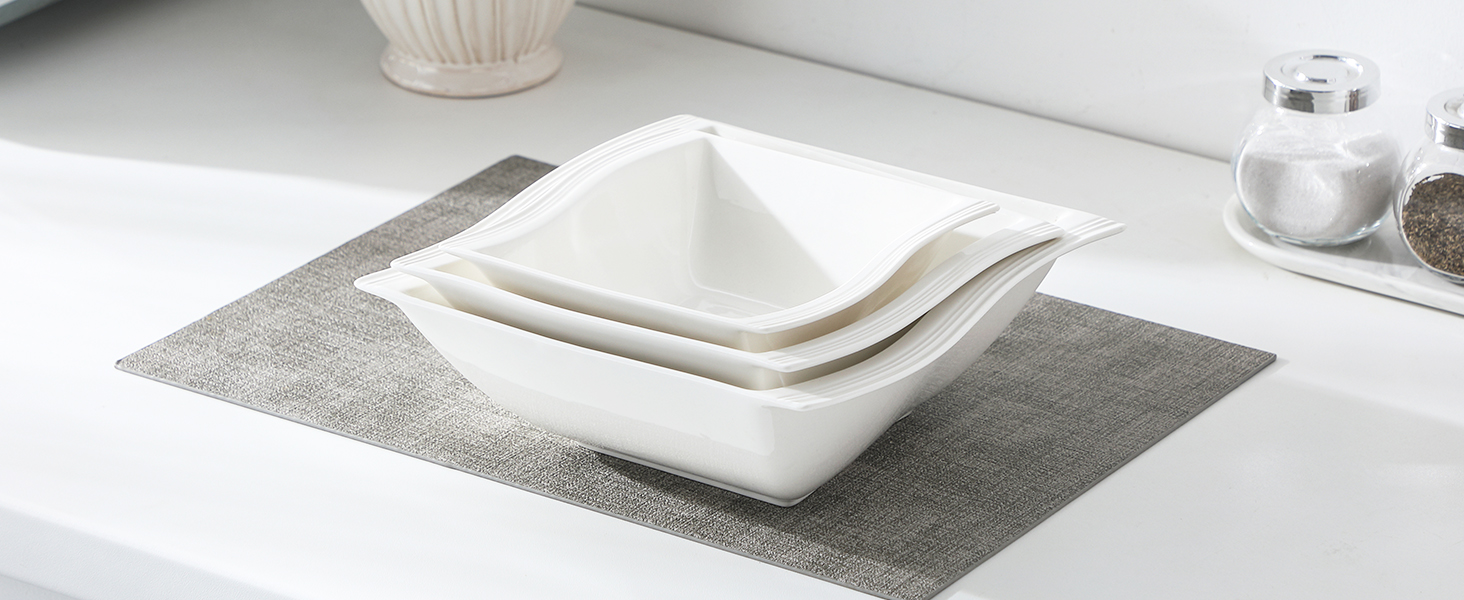 MALACASA Набір мисок для мюслі та супу, 4 шт., кераміка, 800 мл, 2100 мл, 1400 мл, 890 мл (білий)