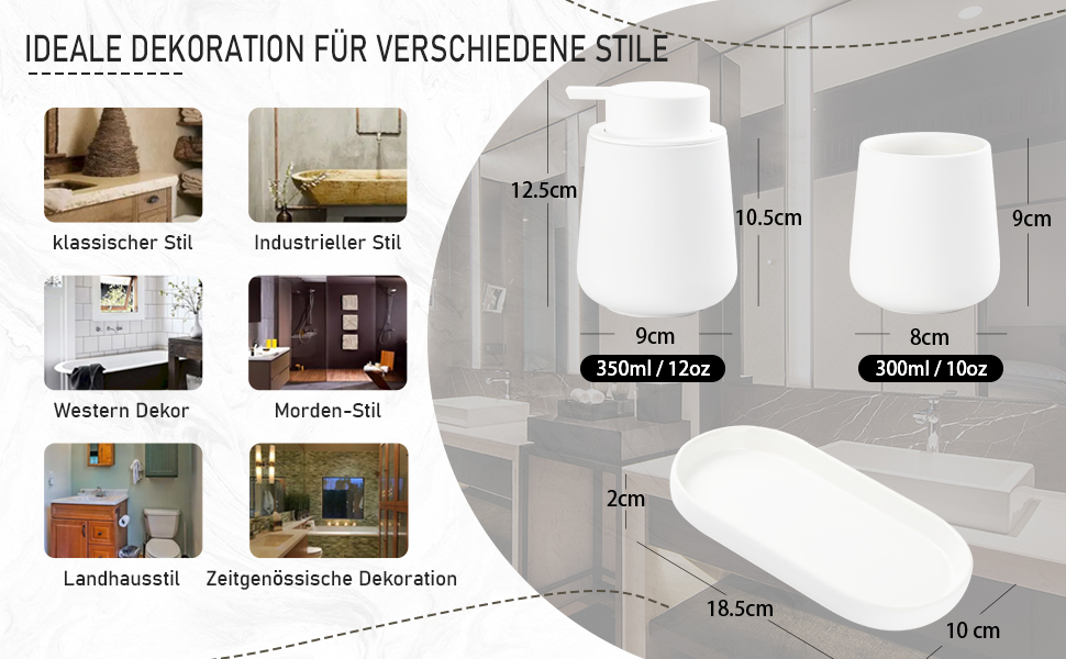 Набір аксесуарів для ванної кімнати Umlaca: мильниця, дозатор мила 350 мл, стакан для зубної пасти 320 мл, білий