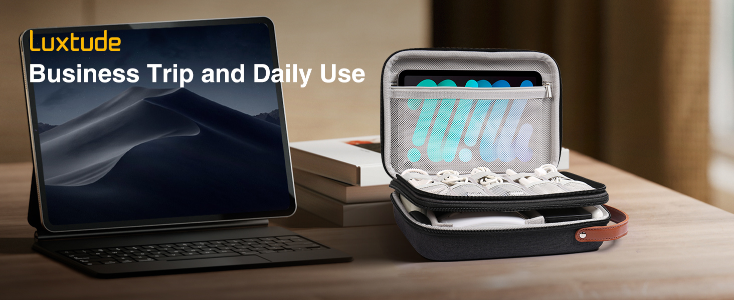 Органайзер для кабелів Luxtude: зручна кейс для зарядних пристроїв, кабелів, Power Bank та жорстких дисків (чорний, двошаровий)