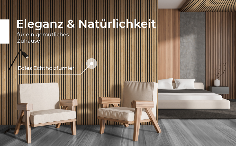 Акустичні настінні панелі з натурального горіха (набір 2 шт), 120x60x2.1 см, чорний звукопоглинаючий фільц — 3D панелі для шумоізоляції та оздоблення стін