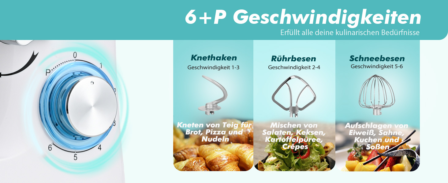 Кухонна машина Küchenmaschine 6.2 л, 1400 Вт, 6 швидкостей, з набором насадок (міксер, гак для тіста)