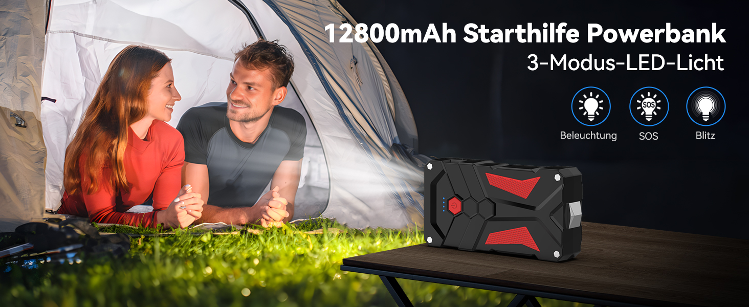 Powerbank Starthilfe 3000A 12V: Зарядний пристрій для автомобіля, SUV, мотоцикла з LED ліхтариком. Запуск до 7.0л бензину або 5.5л дизеля.