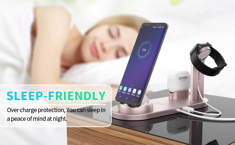 База для бездротової зарядки 6-в-1, 360° обертання, сумісна з Apple, Micro, Type-C, Qi, iWatch, AirPods, iPhone, Samsung Galaxy, чорний