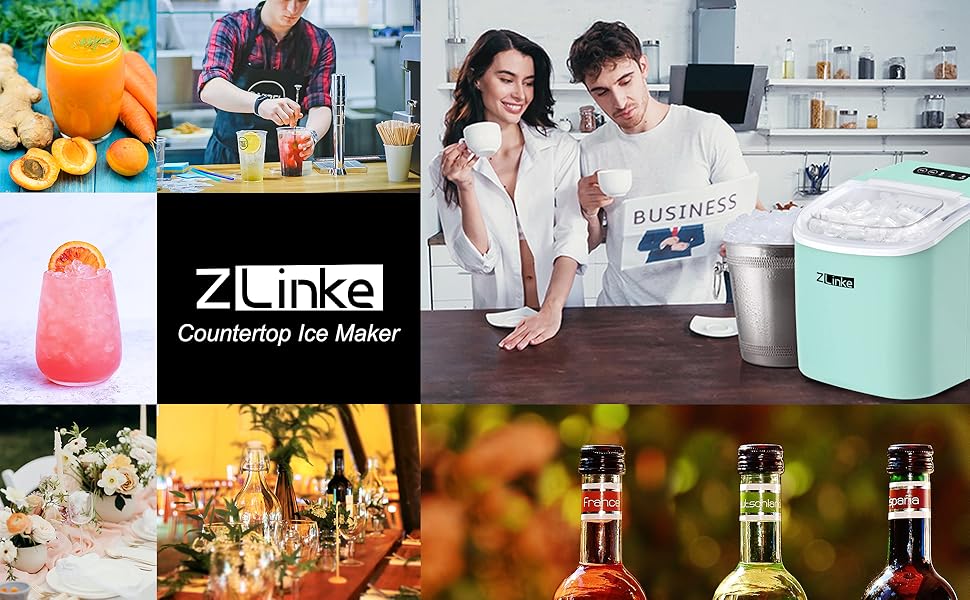 Льодогенератор Zlinke, 12 кг/24 год, 2 розміри кубиків, для кухні, офісу, бару, чорний