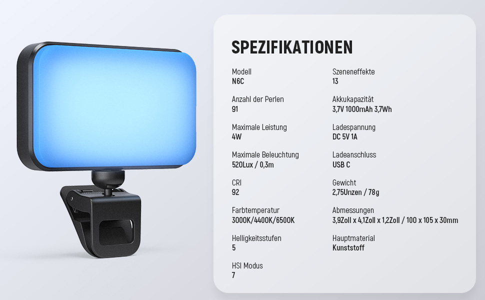 LED світло Neewer для селфі та відеозйомки на телефон/комп'ютер, 54 LED, кліпса, CRI 88, 650mAh