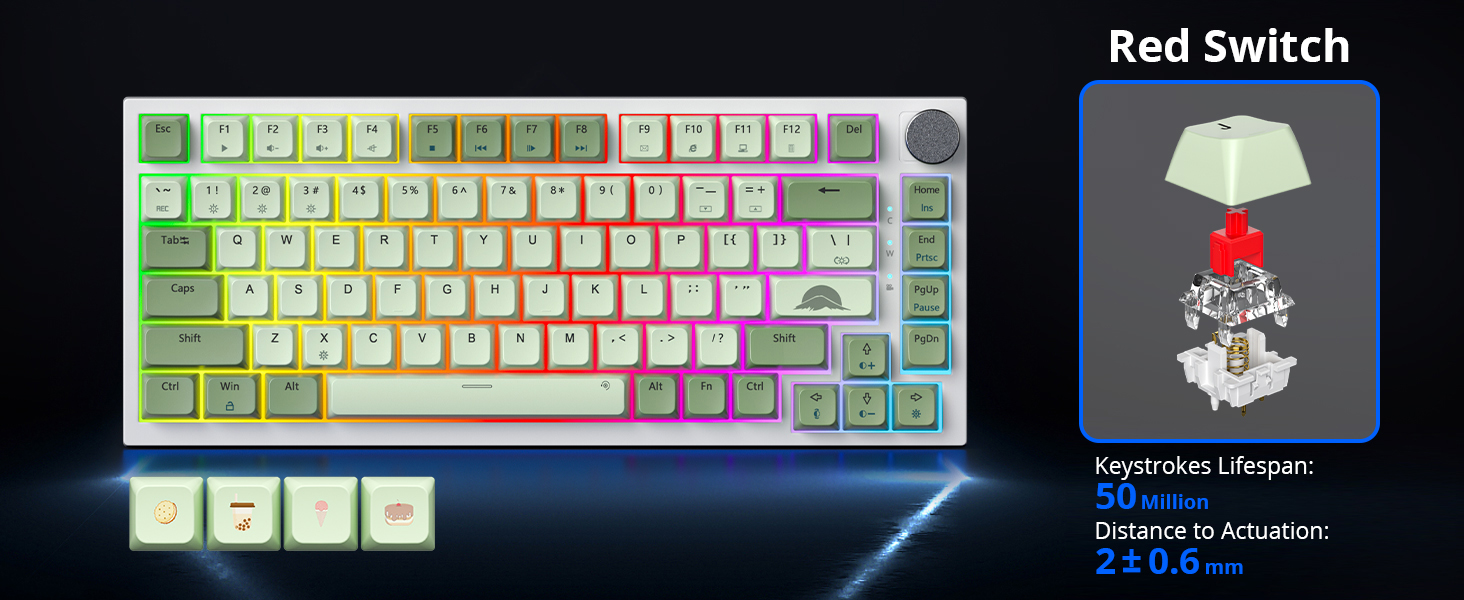 Механічна ігрова клавіатура SOLIDEE 75% з RGB-підсвічуванням, hot-swap, NKRO, TKL, 82 клавіші, Matcha/Red Switch