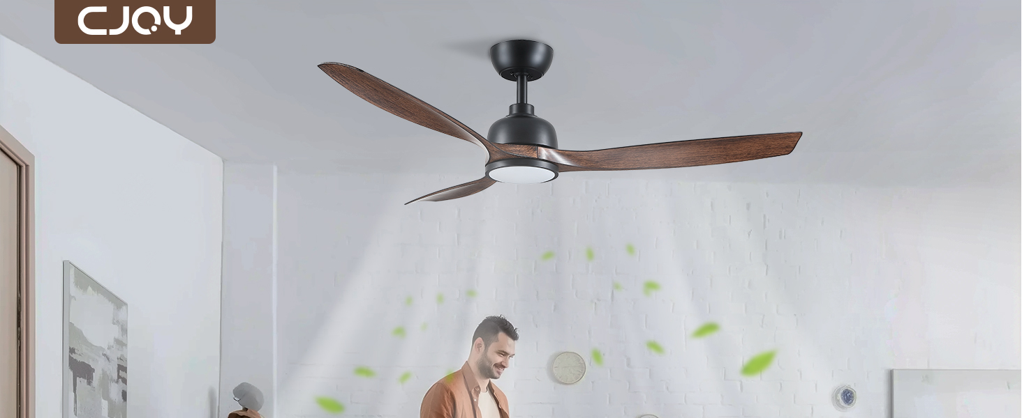 Стеляний вентилятор CJOY з підсвічуванням, 107 см, з пультом керування, тихий, DC, реверсивний, пам'ять 3CCT, диммування, 6 швидкостей, таймер для спальні (132 см - чорне дерево)
