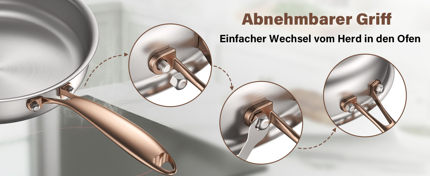 Сковорода Edelstal 28 см з титановим покриттям, індукційна, нержавіюча сталь 18/10, з рожево-золотистою ручкою (без PTFE, PFAS, PFOA) для всіх типів плит