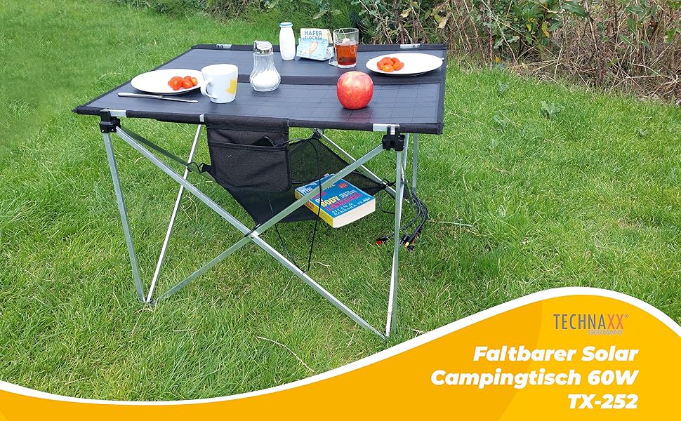 Сонячний кемпінговий стіл Technaxx TX-252 60W з USB зарядкою та сонячною панеллю