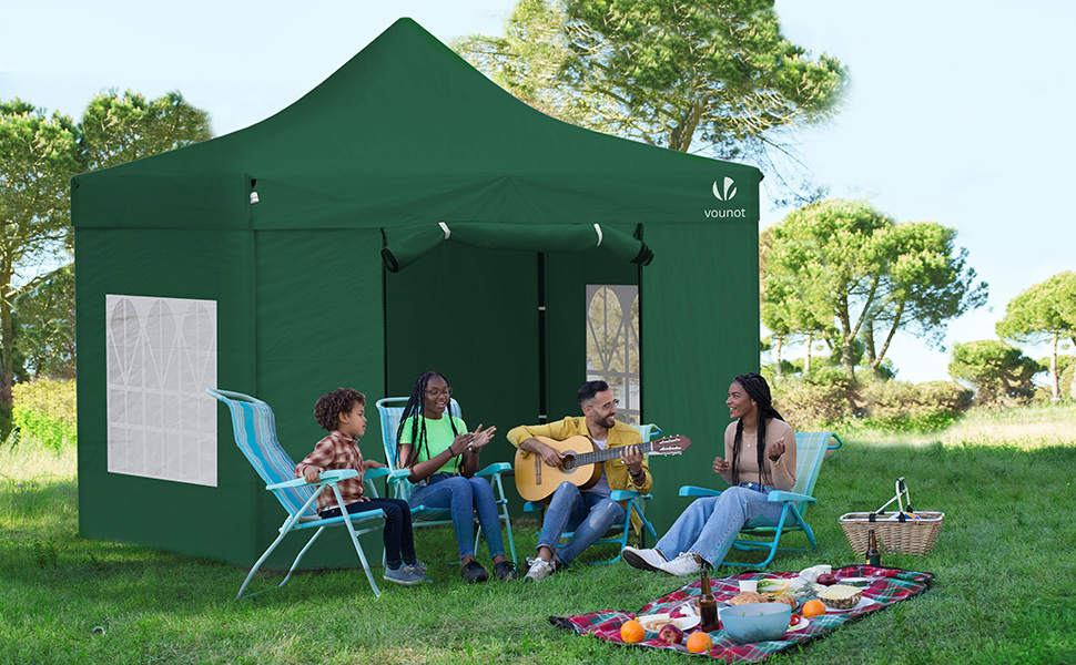 VOUNOT Gazebo 3x3m Waterproof Stable Winterproof, Pop Up Folding Gazebo with 4 Side Walls and 4 Sandbags, Party Gazebo Folding Garden Tent Party Tent, (Green)