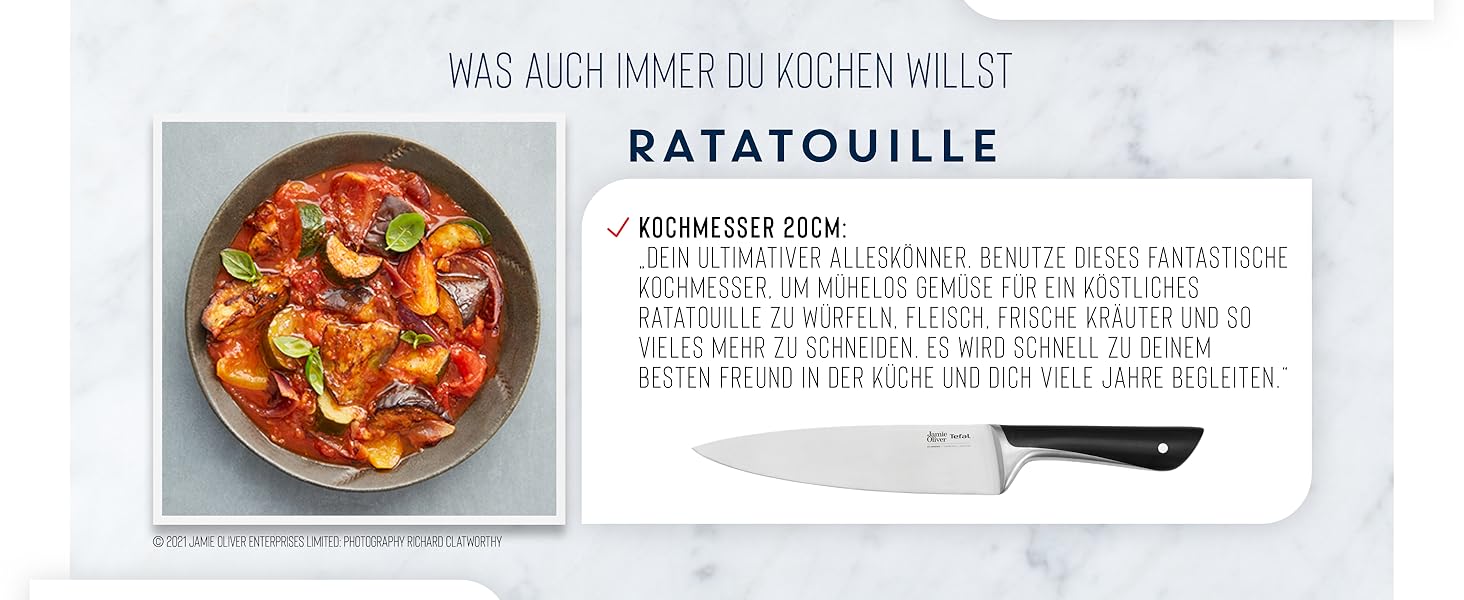 Набір ножів кухонних Jamie Oliver by Tefal (5 предметів) + блок: шеф-ніж, сантоку, для хліба, універсальний, овочечистка. Німецька сталь, акація, коричневий K267S556