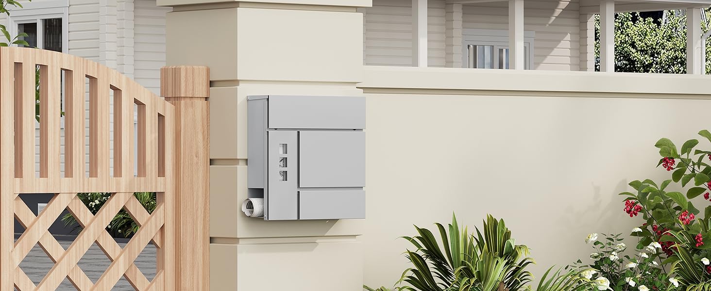 Поштовий ящик WOLTU XXL з відділенням для преси, захистом від реклами, оглядовим вікном, замком (2 ключі), антрацит (сірий) 37x37x10.5 см