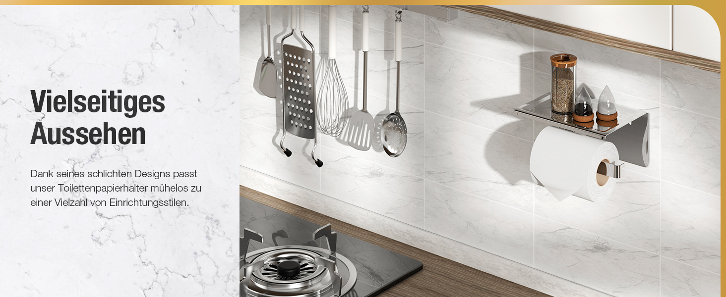 Тримач туалетного паперу HITSLAM без свердління, нержавіюча сталь з полицею, самоклеючий, для ванної кімнати