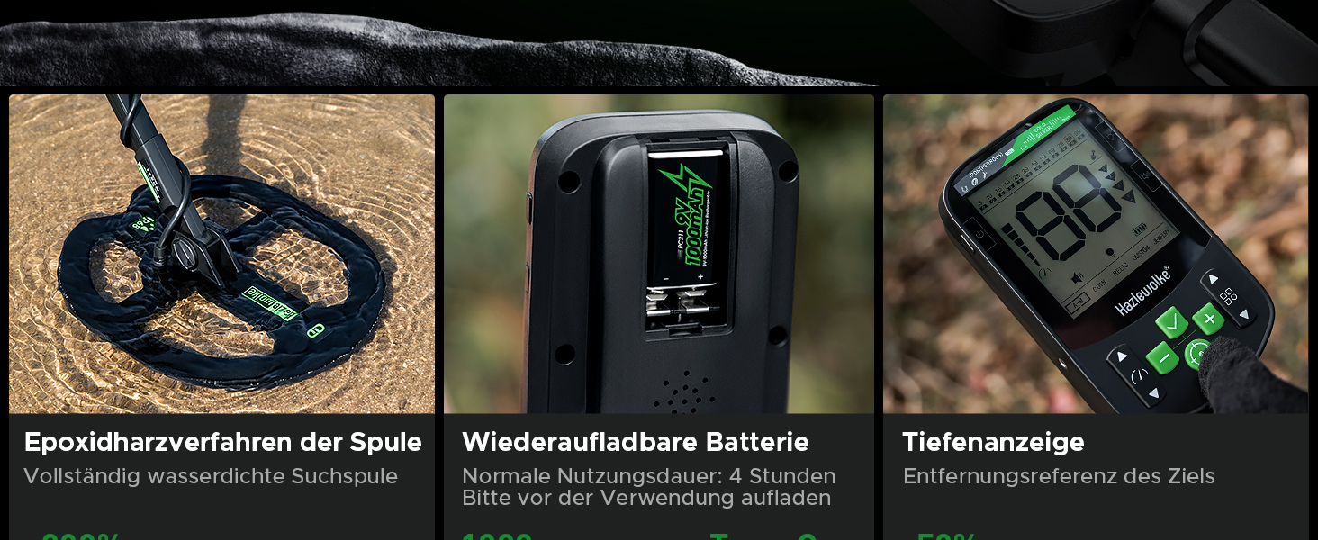 Металошукач Profi з водонепроникною котушкою 11'' DD, глибина виявлення 12''/30 см, висока чутливість до золота, 5 професійних режимів, Pinpoint для срібла