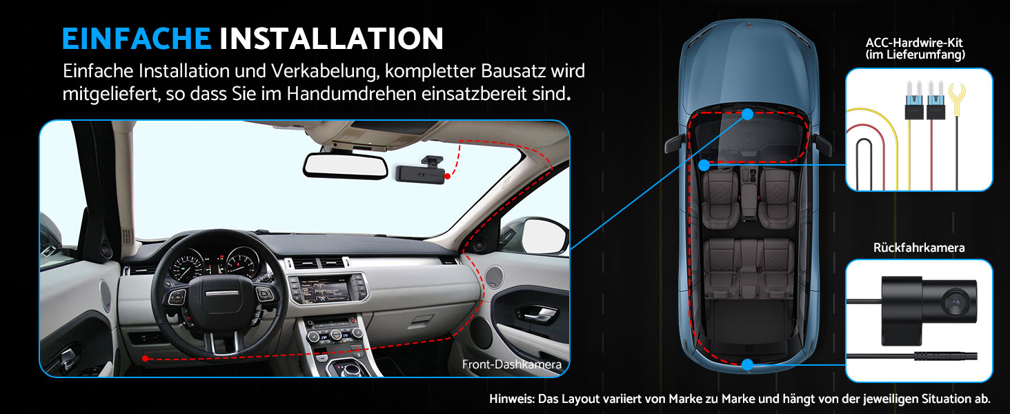 eSynic Mini Dashcam: Автомобільний відеореєстратор з Wi-Fi, 1080P Full HD, 160° Кут огляду, Нічне бачення, G-сенсор, Паркувальний режим, Керування через додаток, 32GB SD-карта в комплекті (Дві камери - передня та задня)