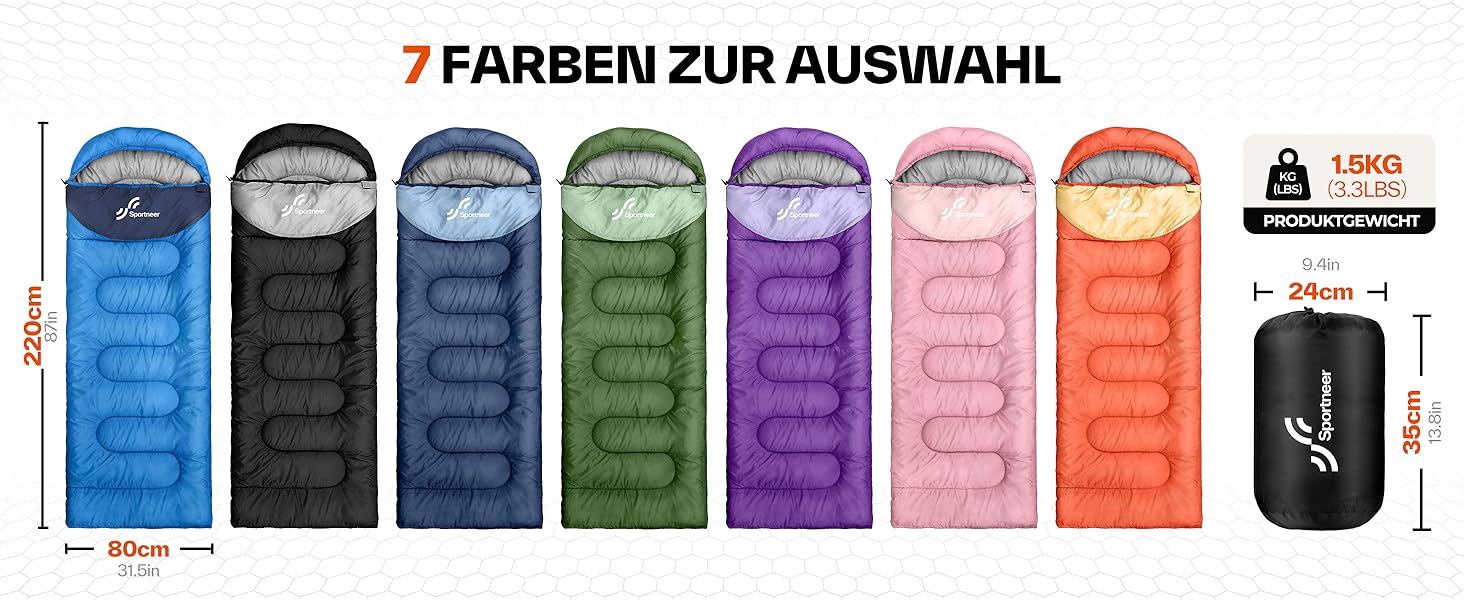 Сплячий мішок Sportneer для кемпінгу: 3-4 сезонний, легкий, компактний, для дорослих