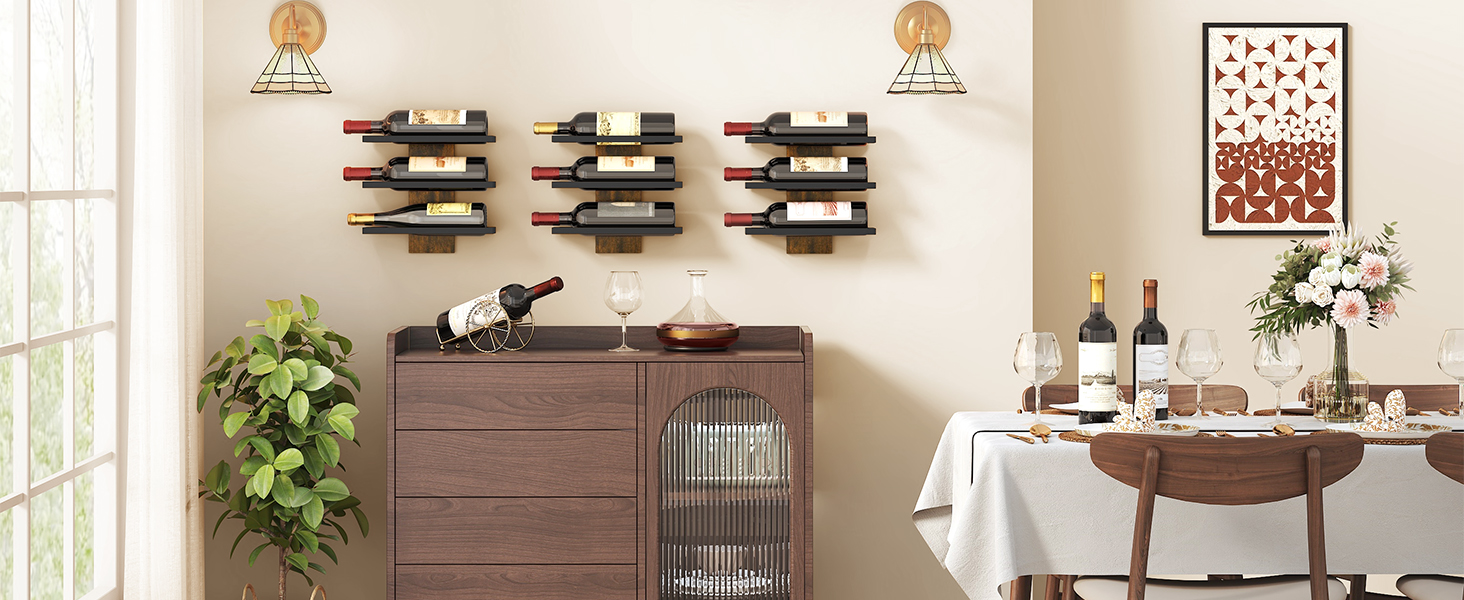 Металева полиця для вина FAVOOSTY на стіну, 3 яруси, чорна - для вітальні, спальні, винного підвалу