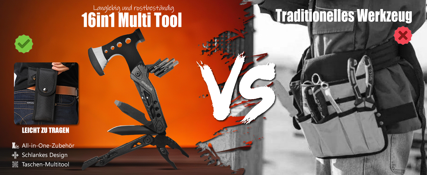 Мультитул 16в1 для чоловіків: набір для кемпінгу, виживання, подарунок на День батька. З сокирою, молотком, плоскогубцями, пилкою, викрутками, відкривачкою для пляшок та ін. Чорний колір