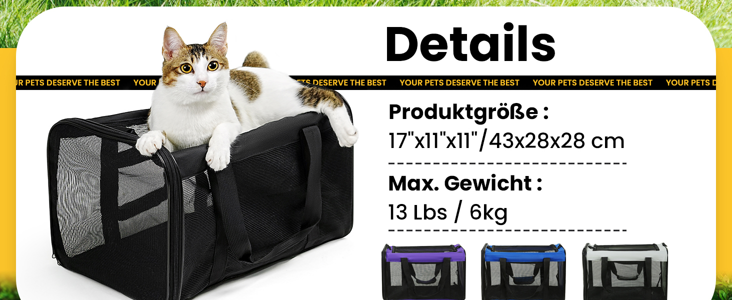 Транспортна переноска для кота Conlun, м'яка переноска з сіткою з 4 сторін, підходить для перевезень літаком, для кошенят та малих котів до 6 кг, чорна, 43x28x28 см