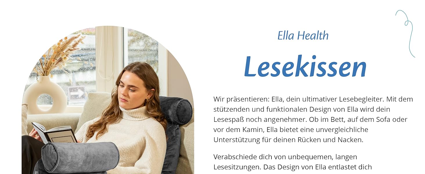 Подушка для читання Ella Lesekissen для ліжка та дивану з знімною подушкою для шиї - спинна подушка для ліжка. Подушка для читання з піною з пам'яті з підлокітниками, ідеальна для читання, перегляду телевізора, відпочинку або як спинна підтримка - сірого кольору