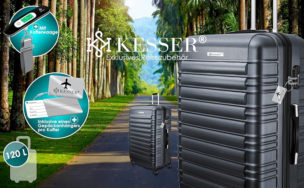 Валіза KESSER 75 см, жорсткий ABS корпус, з вагами та біркою, 4 колеса, кодовий замок, 120 л, антрацит