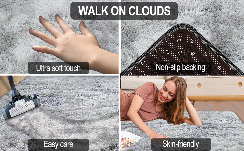 Килим для вітальні та спальні Calore, пухнастий, сучасний, для дому, 120 x 160 см (сіро-білий)